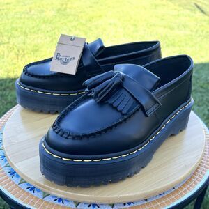 Dr. Doc Martens Adrian Quad Women’s 5  Black Leather Platform Tassel Loafers NEW